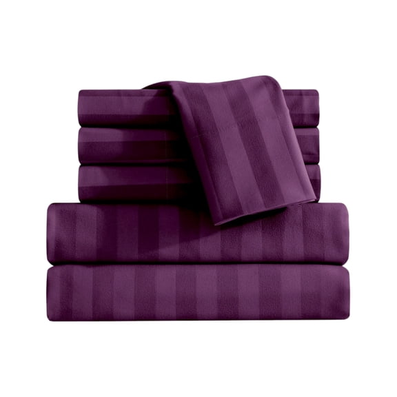 Elegant Comfort 1500 Series Stripe Bed Sheet Set, 6 Piece, Ultra Soft Microfiber, Deep Pocket, Wrinkle & Fade Resistant, King, Purple