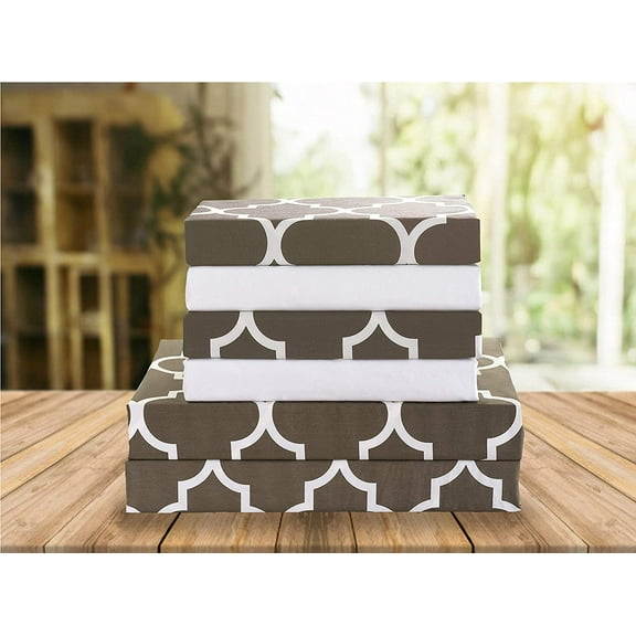 Elegant Comfort 6 Piece Bed Sheets Polyester King Quatrefoil Grey Quatrefoil