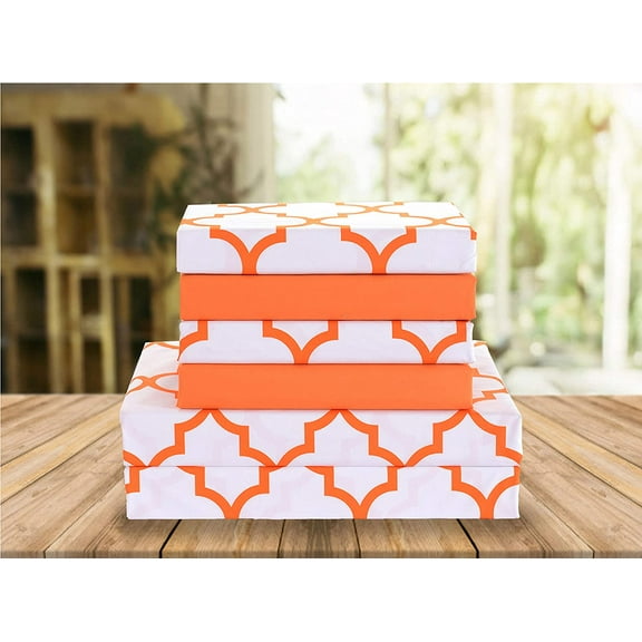 Elegant Comfort 6 Piece Bed Sheets Polyester King Quatrefoil Joyful Orange Quatrefoil