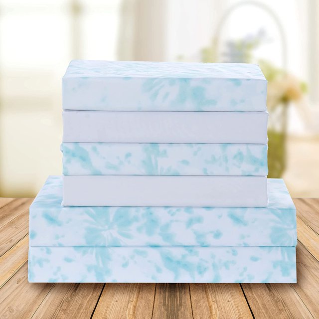 Elegant Comfort 6 Piece Bed Sheets Polyester King Tie Dye Aqua TieDye