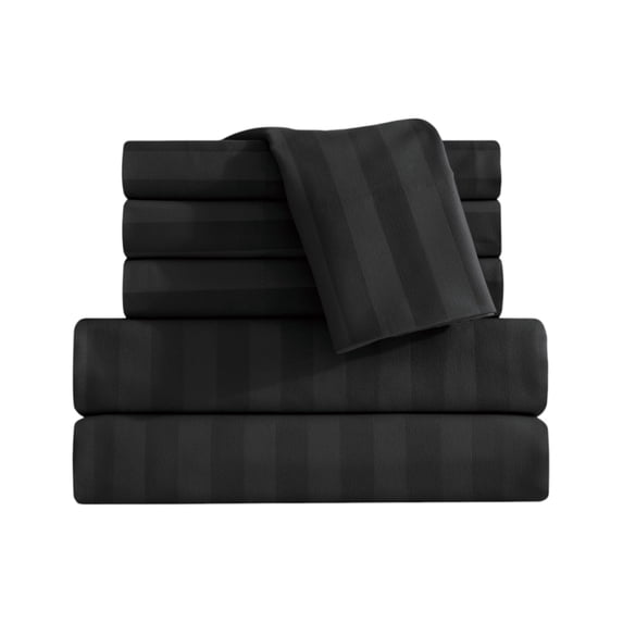 Elegant Comfort 1500 Series Stripe Bed Sheet Set, 6 Piece, Ultra Soft Microfiber, Deep Pocket, Wrinkle & Fade Resistant, Queen, Black