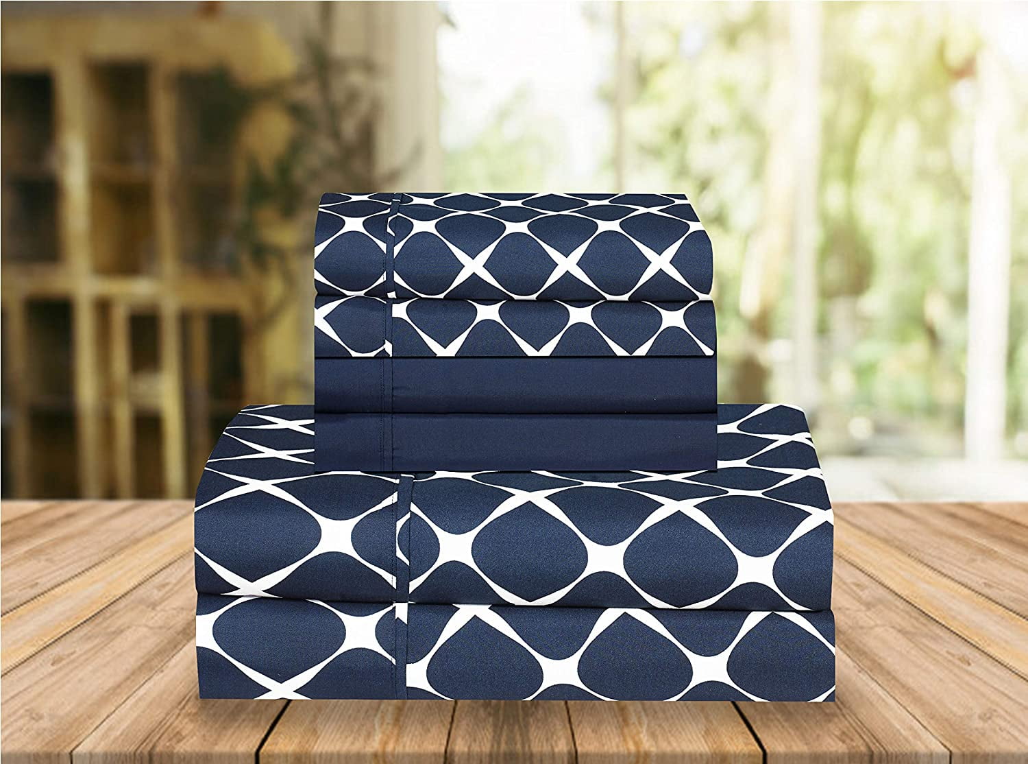 Elegant Comfort 6 Piece Bed Sheets Polyester Queen Bloomingdale Navy