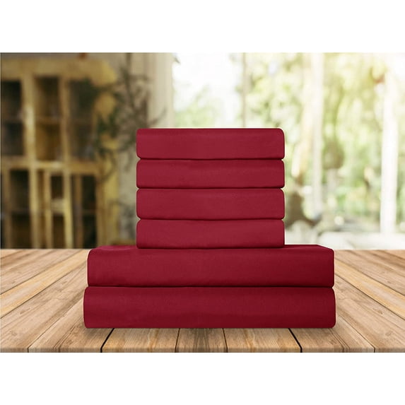 Elegant Comfort 6 Piece Bed Sheets Polyester Queen Burgundy Amaranth Solid Sheet Set