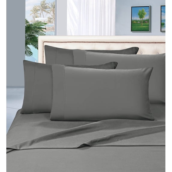 Elegant Comfort 6 Piece Bed Sheets Polyester Queen Gray Solid 1500 Thread Count
