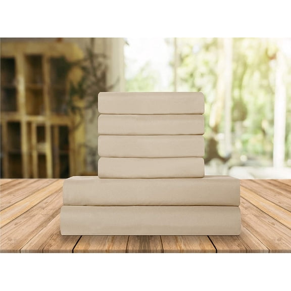 Elegant Comfort 6 Piece Bed Sheets Polyester Queen Linen Cream Solid Sheet Set