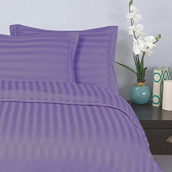 Elegant Comfort 6 Piece Bed Sheets Polyester Queen Purple Stipe 1800 Thread Count