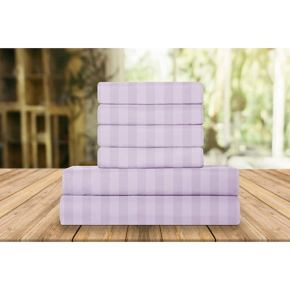 Elegant Comfort 6 Piece Bed Sheets Polyester Queen Stripe Periwinkle Lavender Stripe Sheet Set
