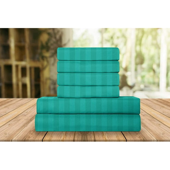 Elegant Comfort 6 Piece Bed Sheets Polyester Queen Stripe Santorini Teal Stripe Sheet Set