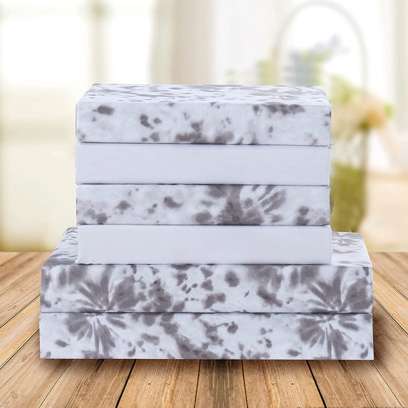 Elegant Comfort 6 Piece Bed Sheets Polyester Queen Tie Dye Gray Tie-Dye 1500 Thread Count