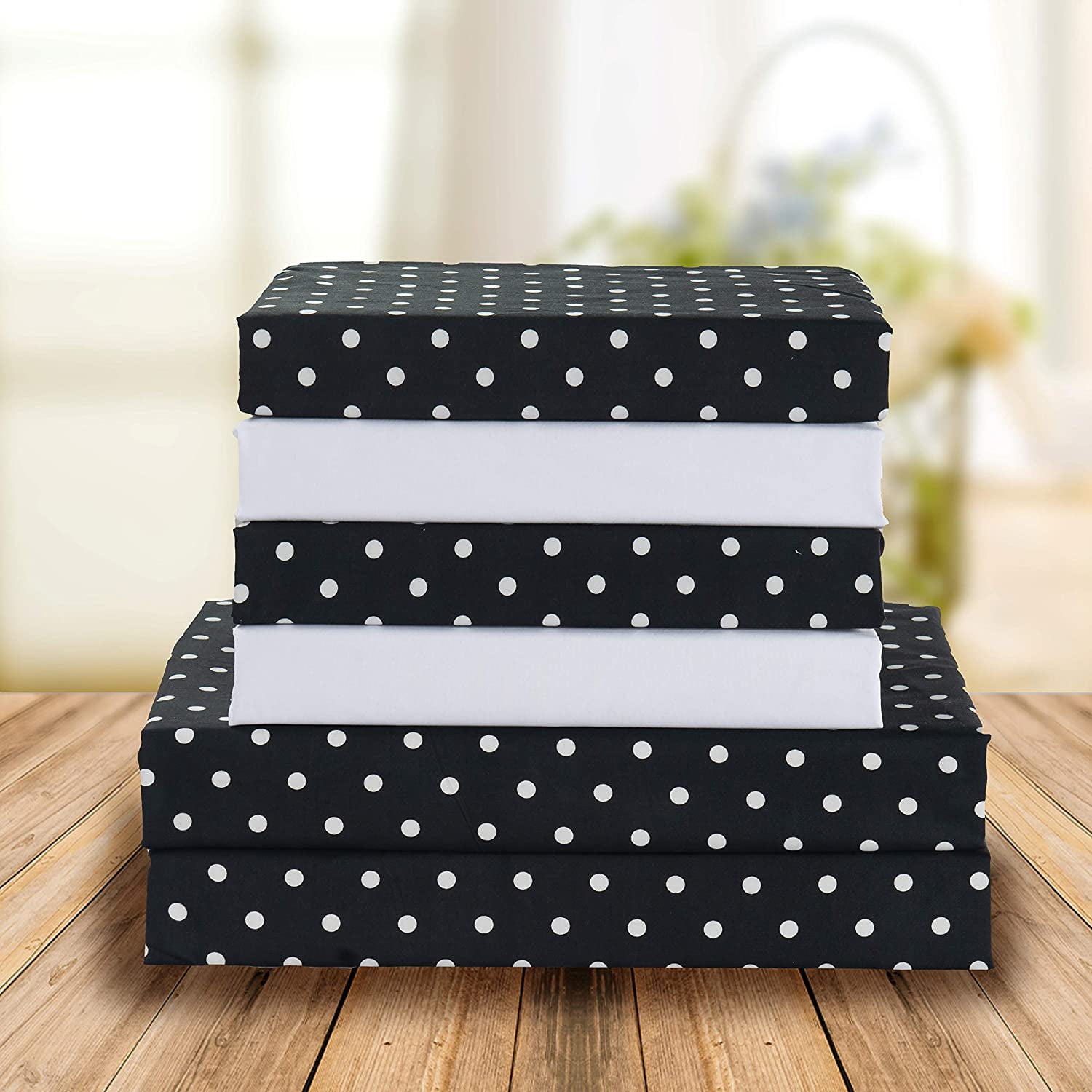 Elegant Comfort 6 Piece Bed Sheets Polyester Twin/Twin Xl Polkadot Black Polka Dot
