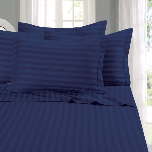 Elegant Comfort 6-Piece Damask Stripe Bed Sheet Set, 1500 Thread Count Microfiber, Wrinkle-Resistant, California King, Navy Blue