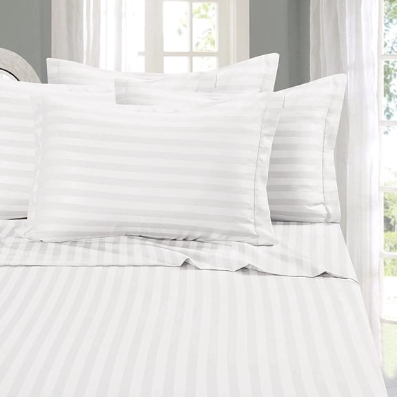 Elegant Comfort 6-Piece Damask Stripe Bed Sheet Set, 1500 Thread Count Microfiber, Wrinkle-Resistant, Queen White