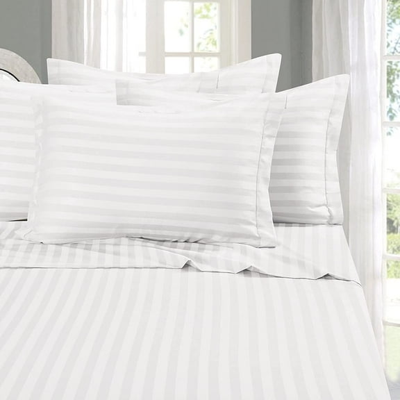 Elegant Comfort 6-Piece Damask Stripe Bed Sheet Set, 1500 Thread Count Microfiber, Wrinkle-Resistant, Queen White