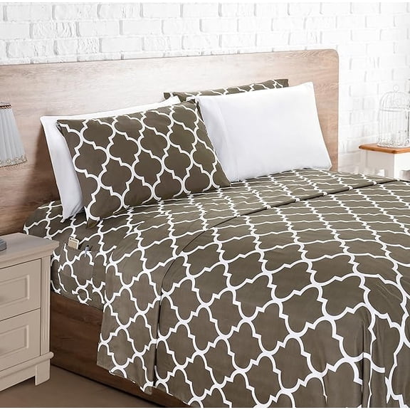 Elegant Comfort 6-Piece Moroccan Trellis Print Sheet Set, Cozy, Fade Resistant, 1500 Thread Count, Deep Pocket Fitted Sheet with Smart Pockets, Moroccan Trellis Sheet Set, Full, Storm Gray