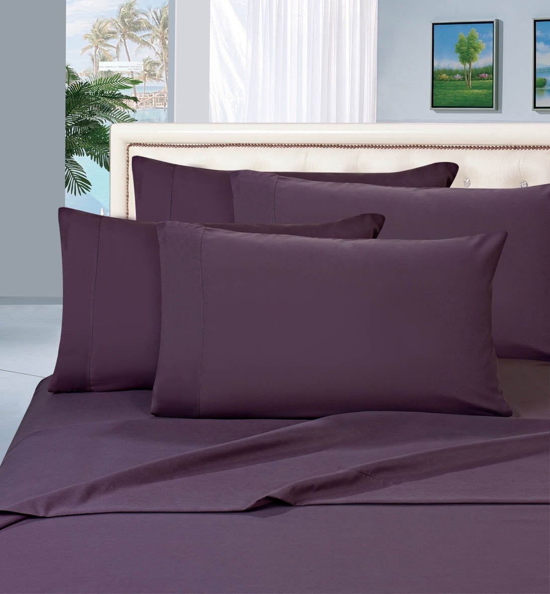 Elegant Comfort 6 Piece Pillowcases King Purple Solid 1500 Series