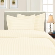 Elegant Comfort Damask Stripe 6-Piece Queen Sheet Set, 16" Deep Pocket Cooling Microfiber Bed Sheets, Ivory