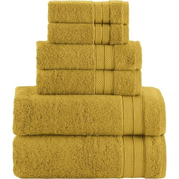 Elegant Comfort 6-Piece Towel Set - Three Line Popcorn Design, 100% Turkish Cotton, Soft and Absorbent, Quick-Drying, 2 Bath Towels, 2 Hand Towels, 2 Washcloths - Amber Gold