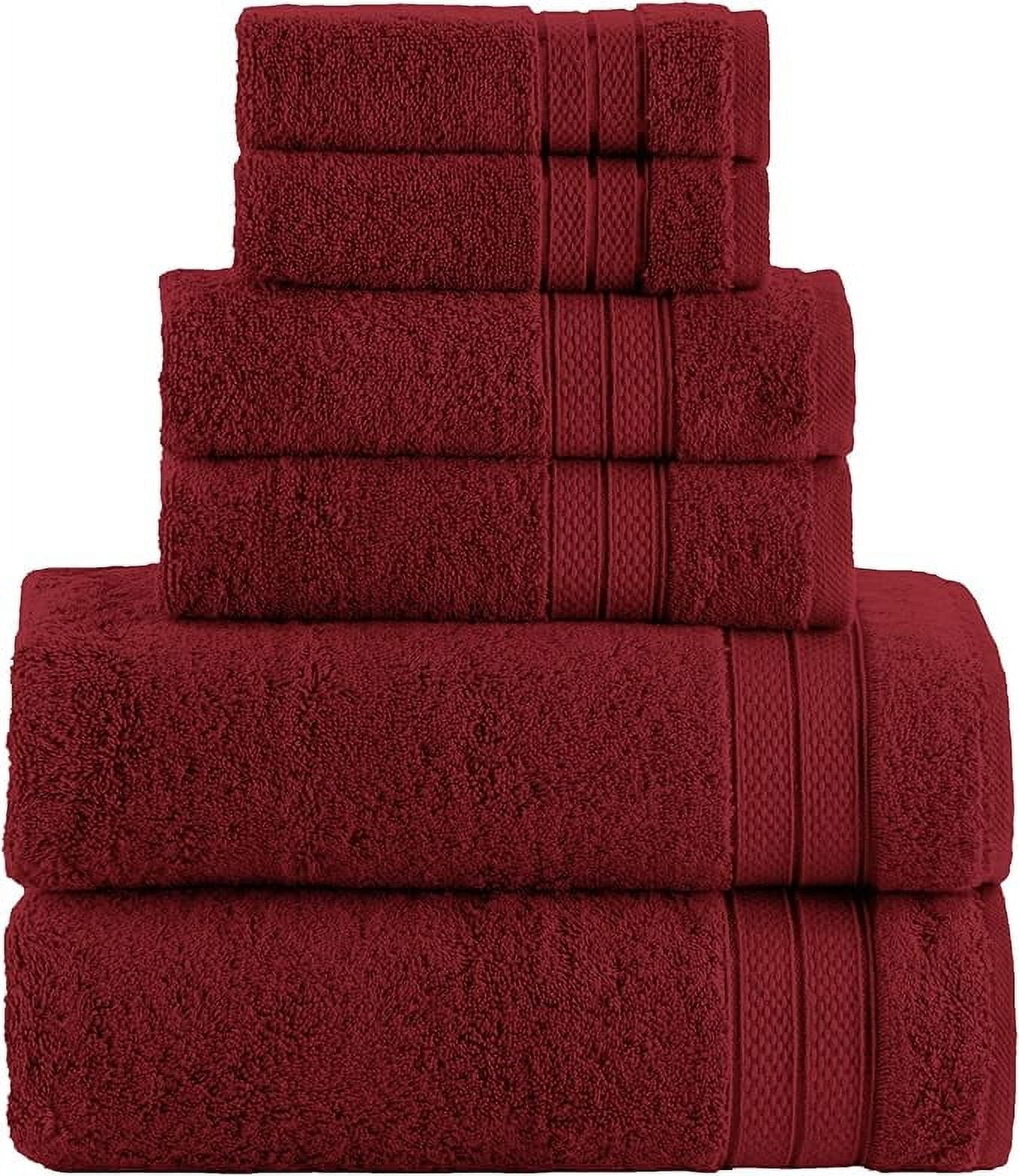Elegant Comfort 6-Piece Towel Set - Three Line Popcorn Design, 100% Turkish Cotton, Soft and Absorbent, Quick-Drying, 2 Bath Towels, 2 Hand Towels, 2 Washcloths - Burgundy