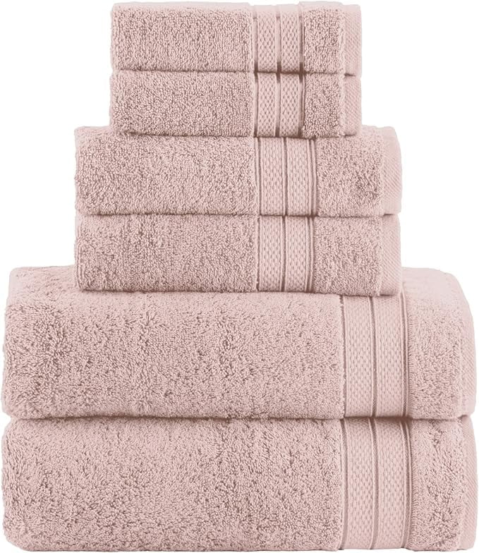 Elegant Comfort 6-Piece Towel Set - Three Line Popcorn Design, 100% Turkish Cotton, Soft and Absorbent, Quick-Drying, 2 Bath Towels, 2 Hand Towels, 2 Washcloths - Dusty Pink