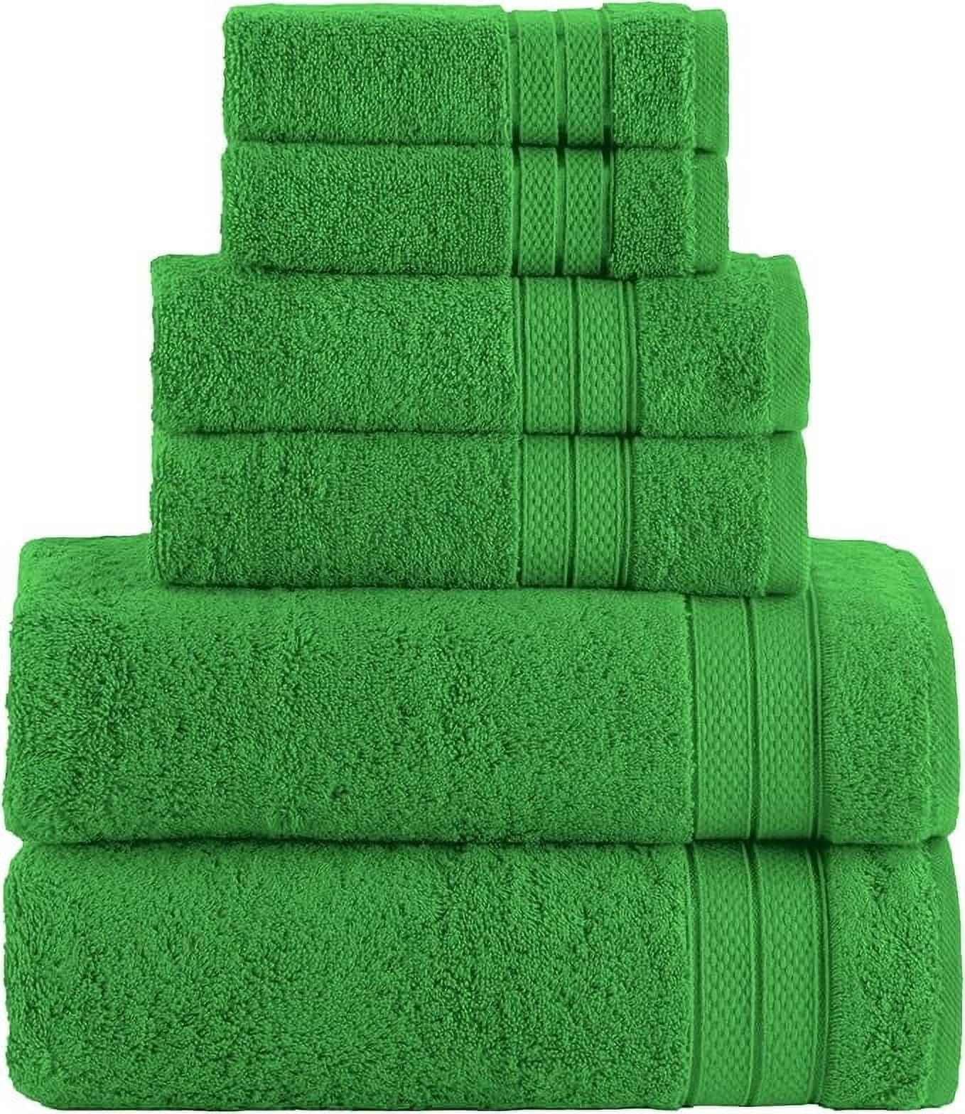 Elegant Comfort 6-Piece Towel Set - Three Line Popcorn Design, 100% Turkish Cotton, Soft and Absorbent, Quick-Drying, 2 Bath Towels, 2 Hand Towels, 2 Washcloths - Emerald Green