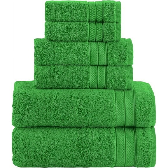Elegant Comfort 6-Piece Towel Set - Three Line Popcorn Design, 100% Turkish Cotton, Soft and Absorbent, Quick-Drying, 2 Bath Towels, 2 Hand Towels, 2 Washcloths - Emerald Green