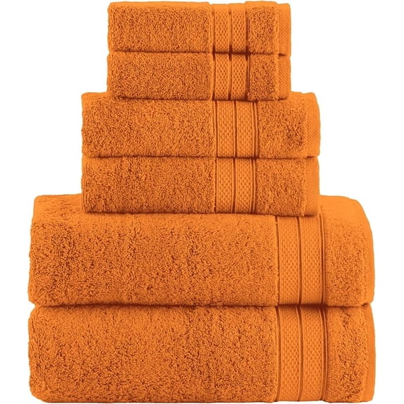 Elegant Comfort 6-Piece Towel Set - Three Line Popcorn Design, 100% Turkish Cotton, Soft and Absorbent, Quick-Drying, 2 Bath Towels, 2 Hand Towels, 2 Washcloths - Vibrant Orange
