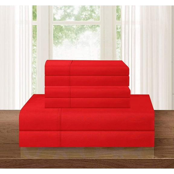 Elegant Comfort 6-piece Bed Sheet Set - Adjustable Bed Sheets, King Red