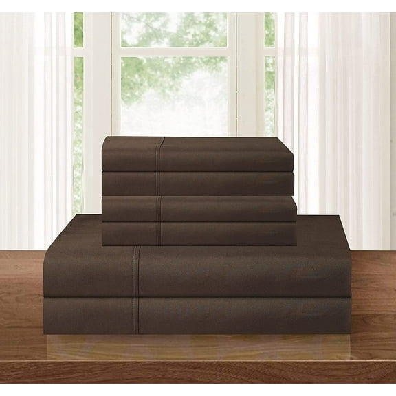 Elegant Comfort 6-piece Bed Sheet Set - Adjustable Bed Sheets, Queen Chocolate Brown
