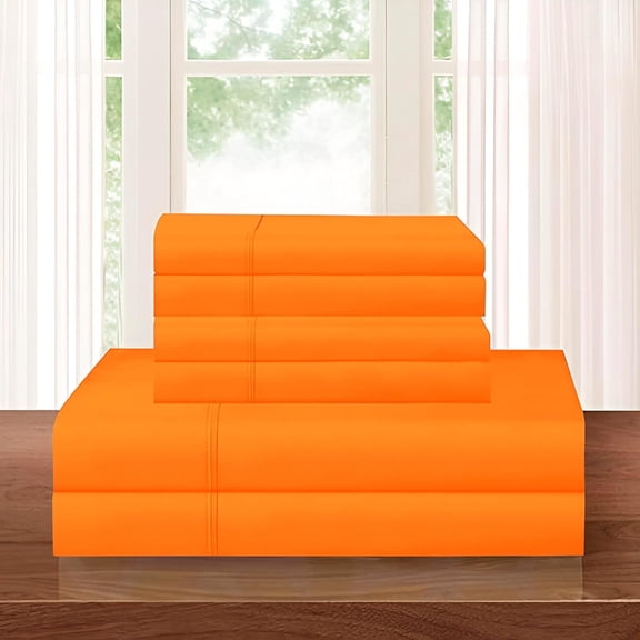 Elegant Comfort 6-piece Bed Sheet Set - Adjustable Bed Sheets, Queen Orange