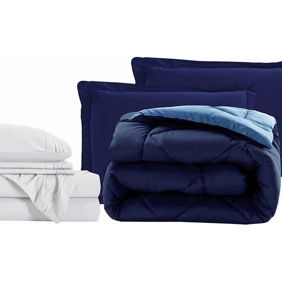 Elegant Comfort 7-Piece Bed-in-a-Bag Comforter and Sheet Set- 1500 Series 7-Piece Full Size Bed-in-a-Bag, Bed Sheets and Comforter Set, Wrinkle and Stain Resistant, Navy/Aqua