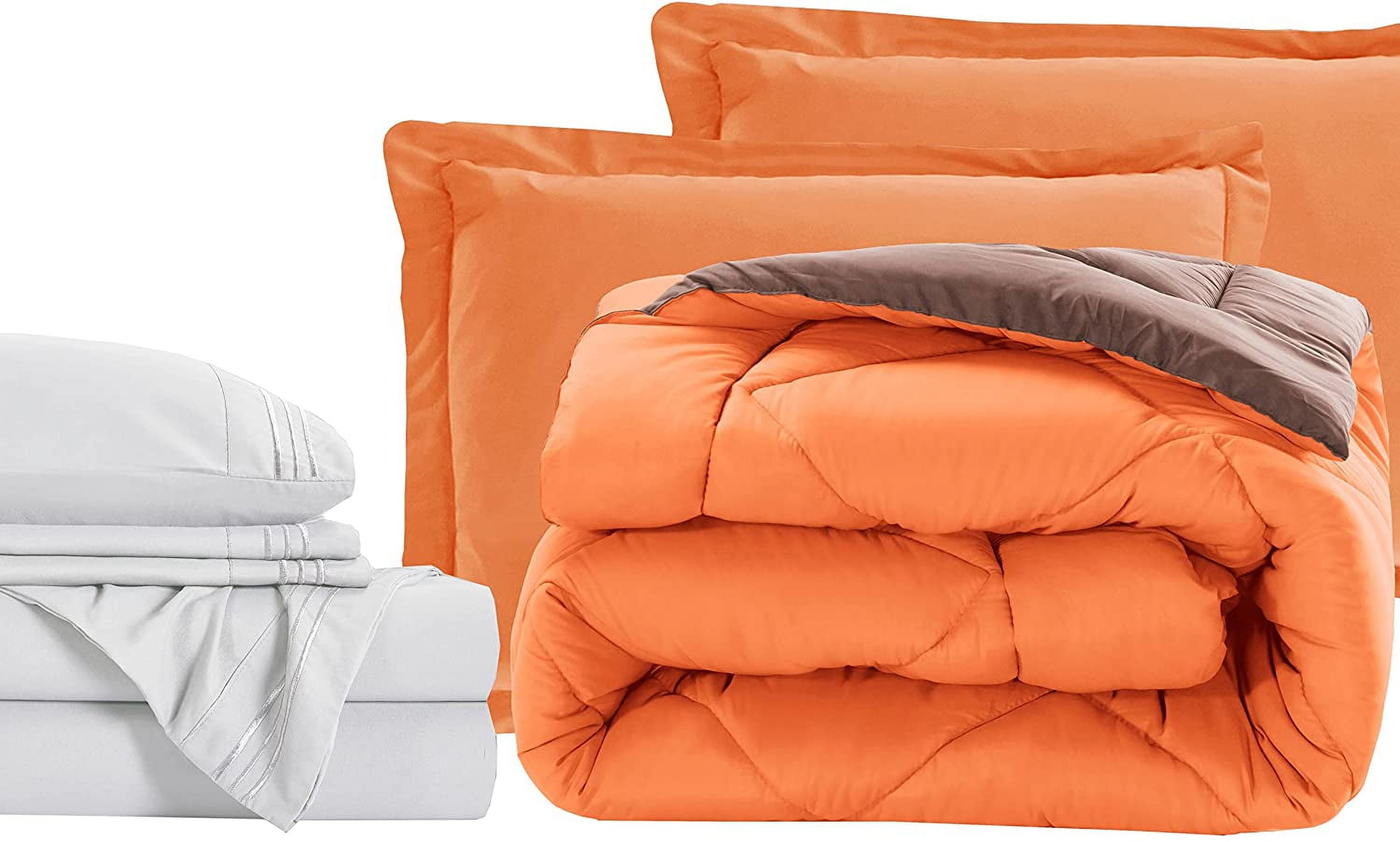 Elegant Comfort 7-Piece Bed-in-a-Bag Comforter and Sheet Set- 1500 Series 7-Piece Full Size Bed-in-a-Bag, Bed Sheets and Comforter Set, Wrinkle and Stain Resistant, Orange/Brown