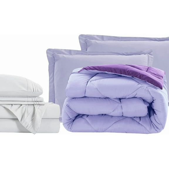 Elegant Comfort 7-Piece Bed-in-a-Bag Comforter and Sheet Set- 1500 Series 7-Piece Full Size Bed-in-a-Bag, Bed Sheets and Comforter Set, Wrinkle and Stain Resistant, Lilac/Purple