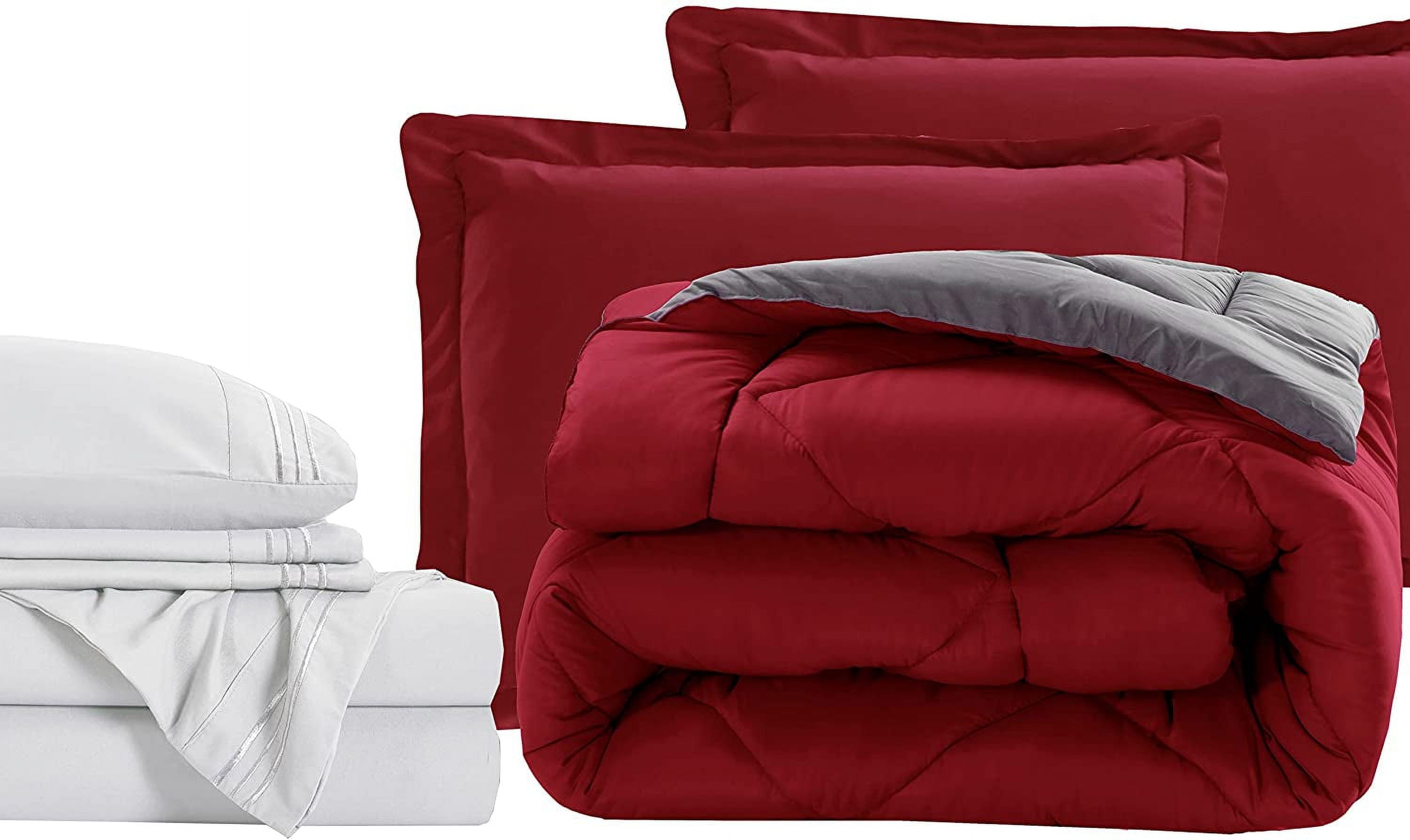 Elegant Comfort 7-Piece Bed-in-a-Bag Comforter and Sheet Set- 1500 Series 7-Piece King Size Bed-in-a-Bag, Bed Sheets and Comforter Set, Wrinkle and Stain Resistant, Red/Gray