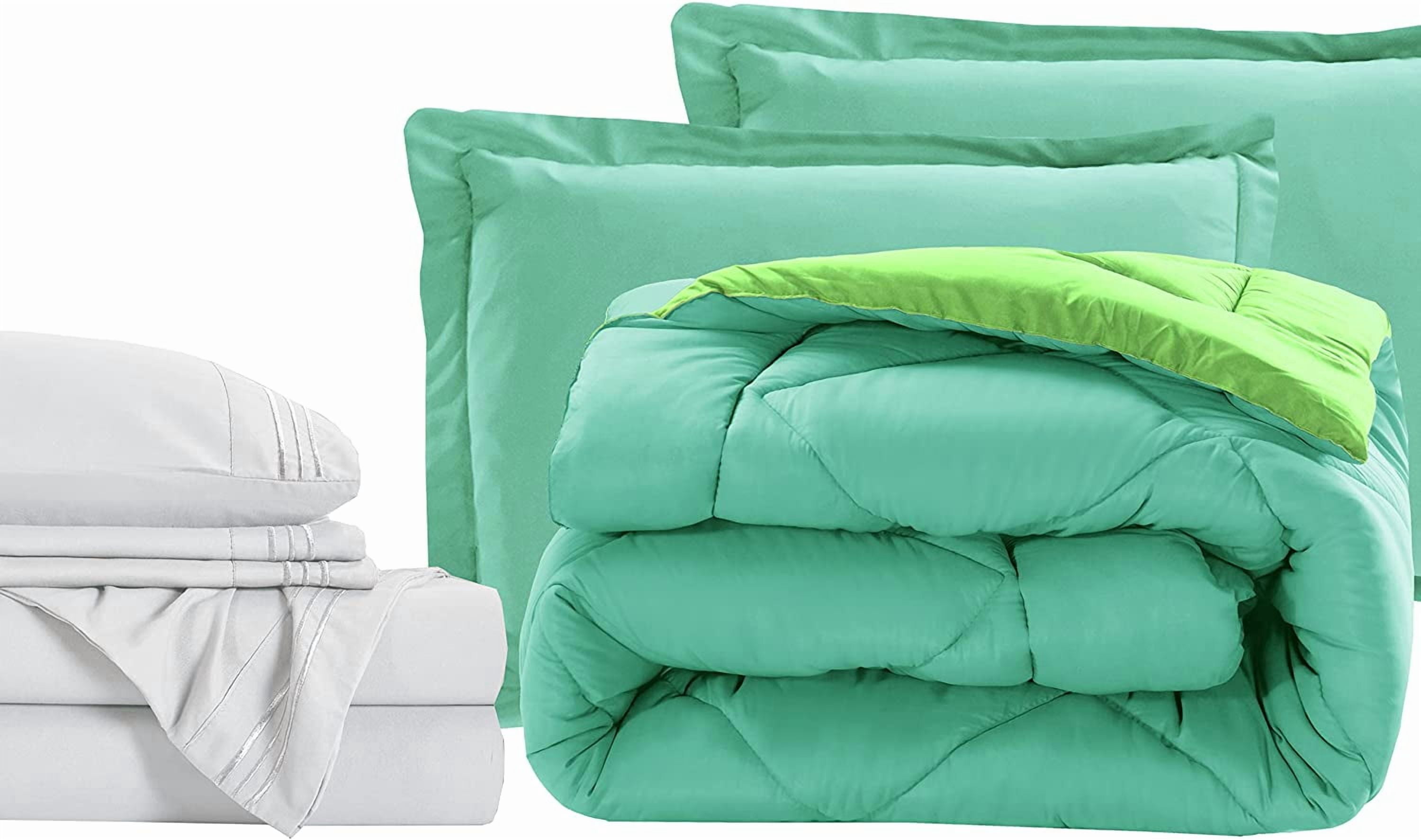 Elegant Comfort 7-Piece Bed-in-a-Bag Comforter and Sheet Set- 1500 Series 7-Piece King Size Bed-in-a-Bag, Bed Sheets and Comforter Set, Wrinkle and Stain Resistant, Aqua/Lime