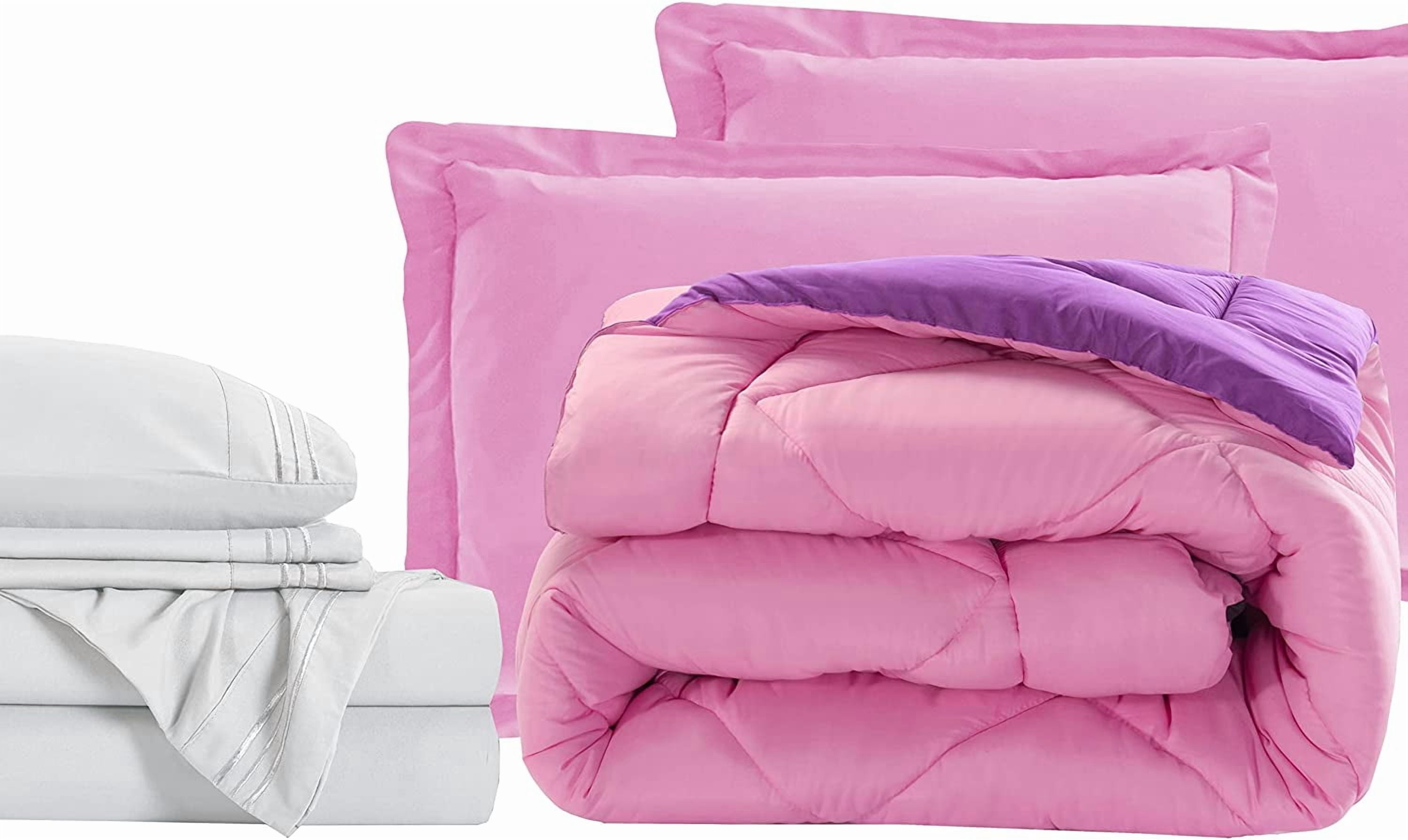 Elegant Comfort 7-Piece Bed-in-a-Bag Comforter and Sheet Set- 1500 Series 7-Piece Split King Size Bed-in-a-Bag, Cozy Bed Sheets and Comforter Set, Wrinkle and Stain Resistant, Pink/Purple