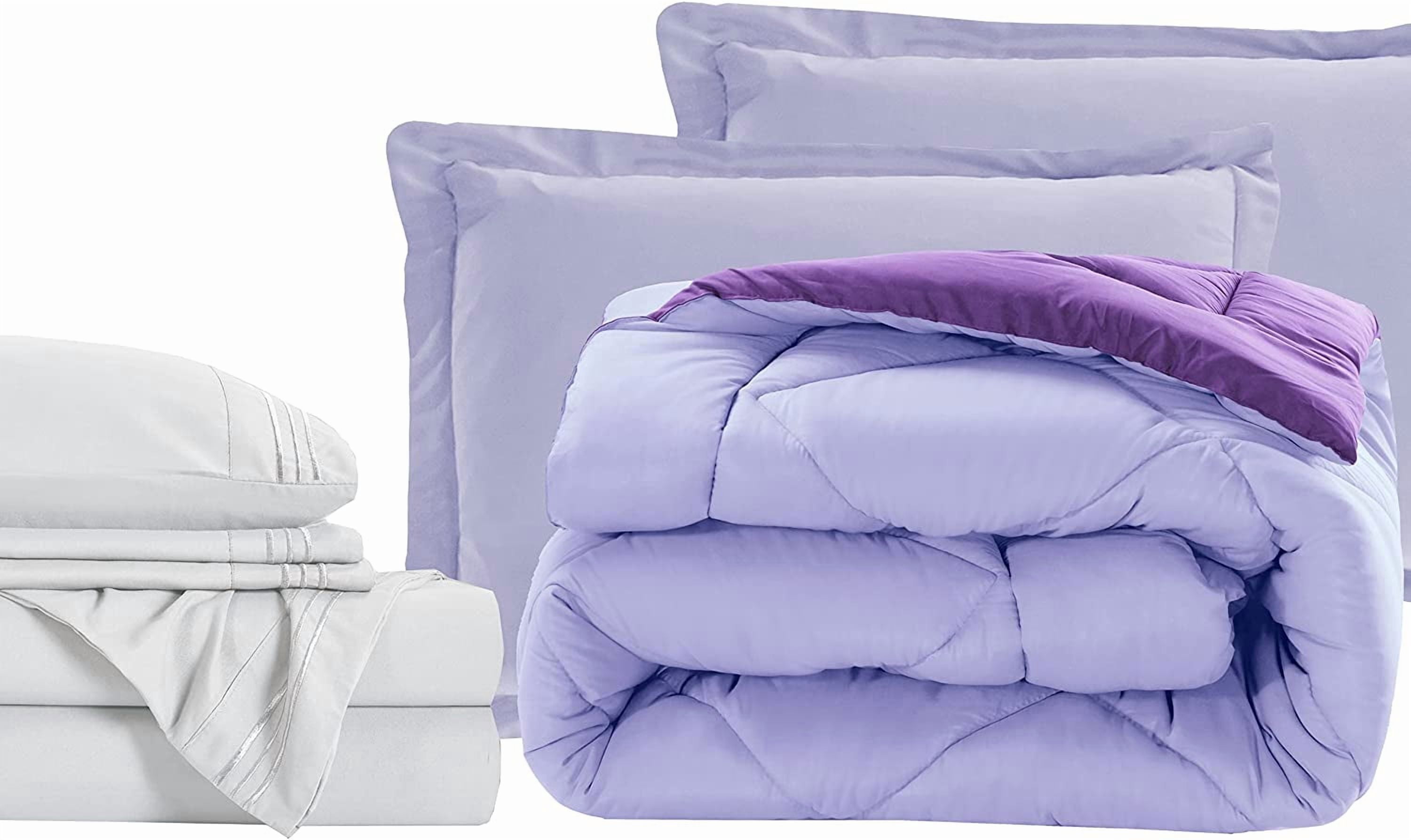 Elegant Comfort 7-Piece Bed-in-a-Bag Comforter and Sheet Set- 1500 Series 7-Piece Split King Size Bed-in-a-Bag, Cozy Bed Sheets and Comforter Set, Wrinkle and Stain Resistant, Lilac/Purple