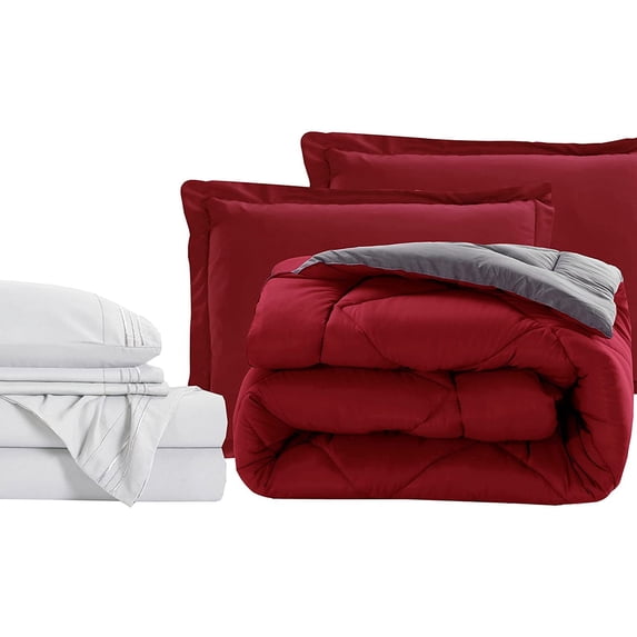 Elegant Comfort 7-Piece Bed-in-a-Bag Comforter and Sheet Set- 1500 Series 7-Piece Twin Size Bed-in-a-Bag, Bed Sheets and Comforter Set, Wrinkle and Stain Resistant, Red/Gray