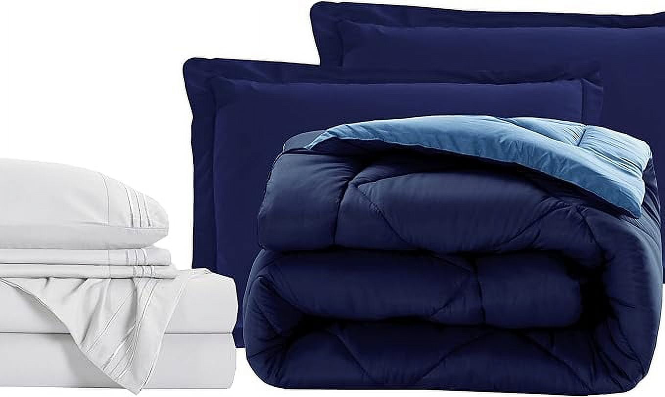 Elegant Comfort 7-Piece Bed-in-a-Bag Comforter & Sheet Set- Luxury 1500 Thread Count 7-Piece Cali King Size Bed-in-a-Bag, Cozy Bed Sheets and Comforter Set, Wrinkle and Stain Resistant, Navy/Aqua
