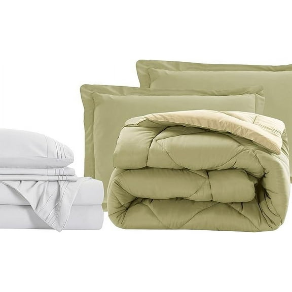 Elegant Comfort 7-Piece Bed-in-a-Bag Comforter & Sheet Set- Luxury 1500 Thread Count 7-Piece Cali King Size Bed-in-a-Bag, Cozy Bed Sheets and Comforter Set, Wrinkle and Stain Resistant, Sage/Cream