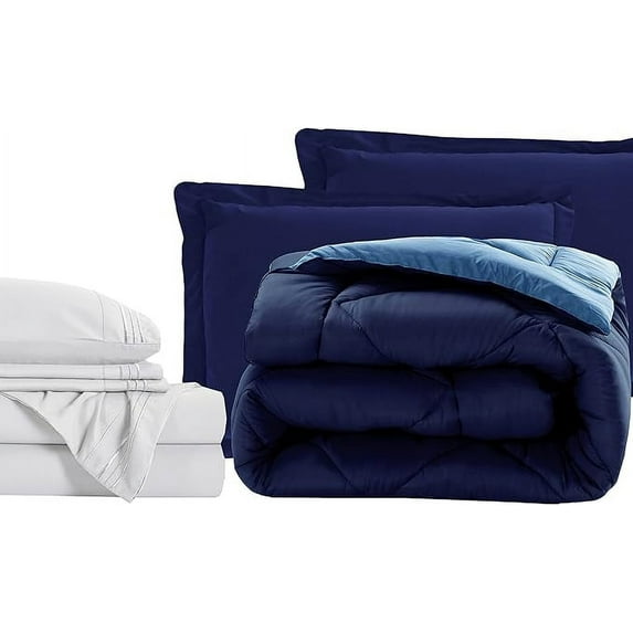 Elegant Comfort 7-Piece Bed-in-a-Bag Comforter & Sheet Set- Luxury 1500 Thread Count 7-Piece Cali King Size Bed-in-a-Bag, Cozy Bed Sheets and Comforter Set, Wrinkle and Stain Resistant, Navy/Aqua