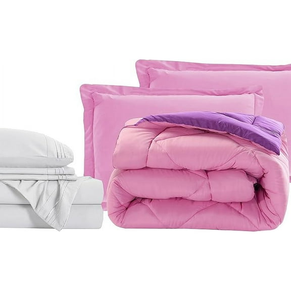 Elegant Comfort 7-Piece Bed-in-a-Bag Comforter & Sheet Set- Luxury 1500 Thread Count 7-Piece Queen Size Bed-in-a-Bag, Super Cozy Bed Sheets and Comforter Set, Wrinkle and Stain Resistant, Pink/Purple