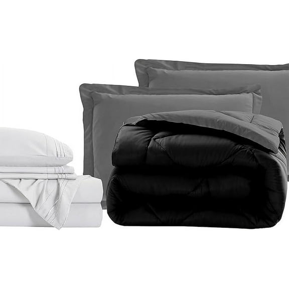 Elegant Comfort 7-Piece Bed-in-a-Bag Comforter & Sheet Set- Luxury 1500 Thread Count 7-Piece RV SHORT Size Bed-in-a-Bag, Cozy Bed Sheets and Comforter Set, Wrinkle and Stain Resistant, Black/Gray