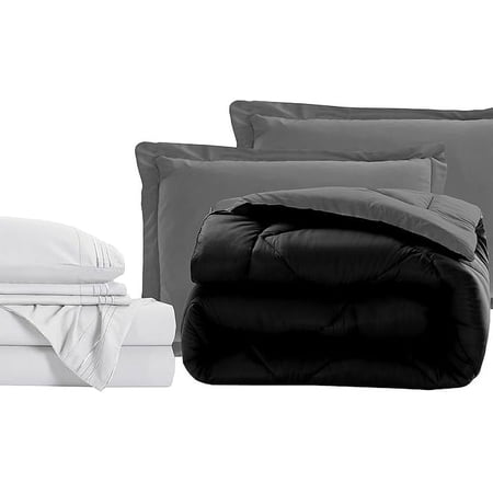 Elegant Comfort 7-Piece Bed-in-a-Bag Comforter & Sheet Set- Luxury 1500 Thread Count 7-Piece Twin Size Bed-in-a-Bag, Super Cozy Bed Sheets and Comforter Set, Wrinkle and Stain Resistant, Black/Gray