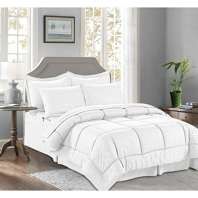 Elegant Comfort  8-PIECE Bed-in-a-Bag Bamboo Design Comforter with Storage Pockets White King - Cal King 8 Piece