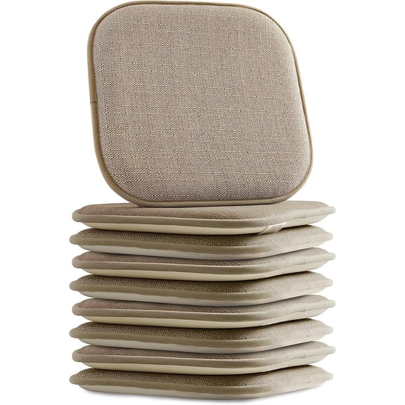 Elegant Comfort 8 Pack Chair Cushion Covers - Skid-Proof Rubber Backing - 16 x 16 Inch - Thick Dining Square Shape Seat Covers - Comfortable Textured Chair Pads with Ties - Mosaic Pattern, Taupe
