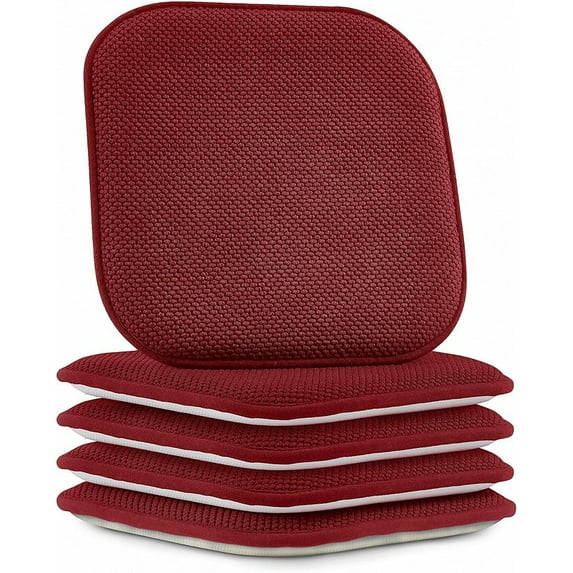 Elegant Comfort 8 Pack Chair Cushion Covers - Skid-Proof Rubber Backing - 16 x 16 Inch - Thick Dining Square Shape Seat Covers - Comfortable Textured Chair Pads with Ties - Honeycomb Pattern, Burgundy