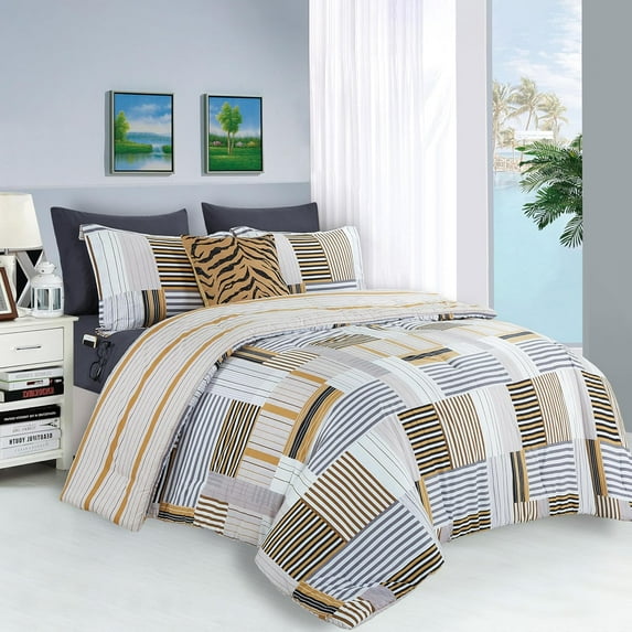 Elegant Comfort 8-Piece Animal Print Bed-in-a-Bag Comforter Set, Includes Comforter, Smart Sheet Set, Decorative Pillow, Pillowcases, and Shams - Full/Queen, Gold