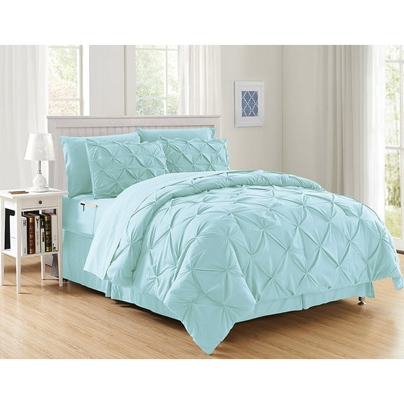 Elegant Comfort - Silky Soft 8 Pieces Complete Set Includes Bed Sheet Set with Double Sided Storage Pockets Twn/TwinXL Aqua