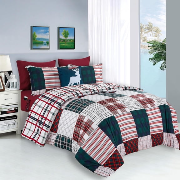 Elegant Comfort 8-Piece Cabin Lodge Bed-in-a-Bag Comforter Set, Includes Comforter, Smart Sheet Set, Decorative Pillow, Pillowcases, and Shams - King/California King, Burgundy