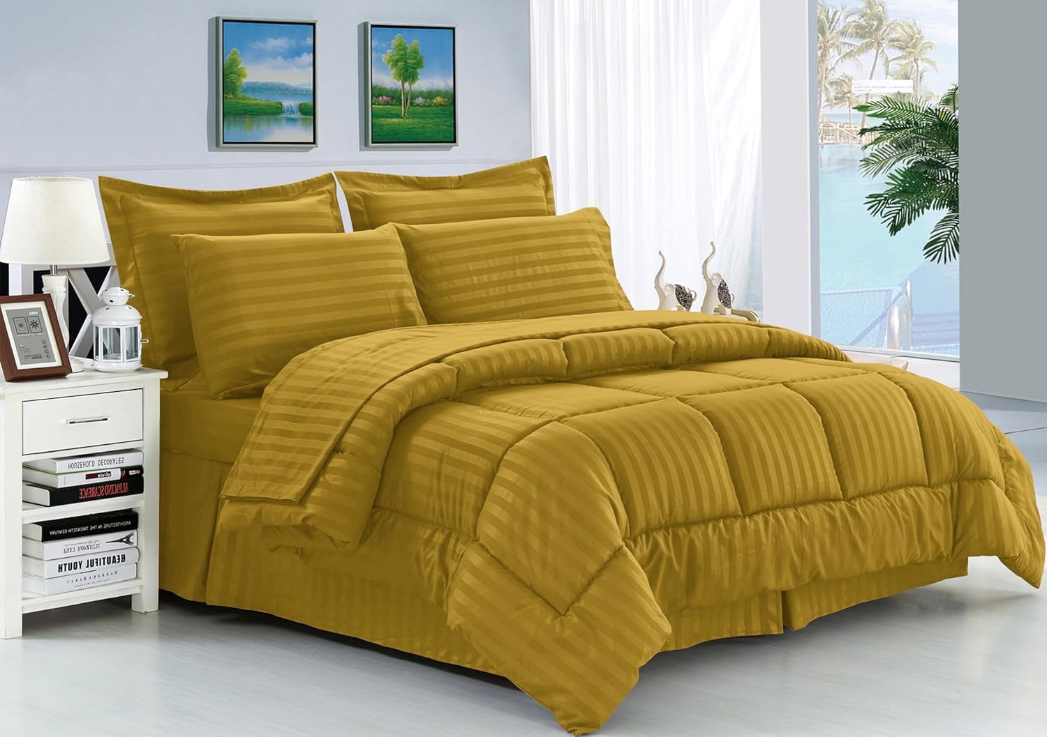 Elegant Comfort 8-Piece Dobby Stripe Bed-in-a-Bag Comforter Set ...